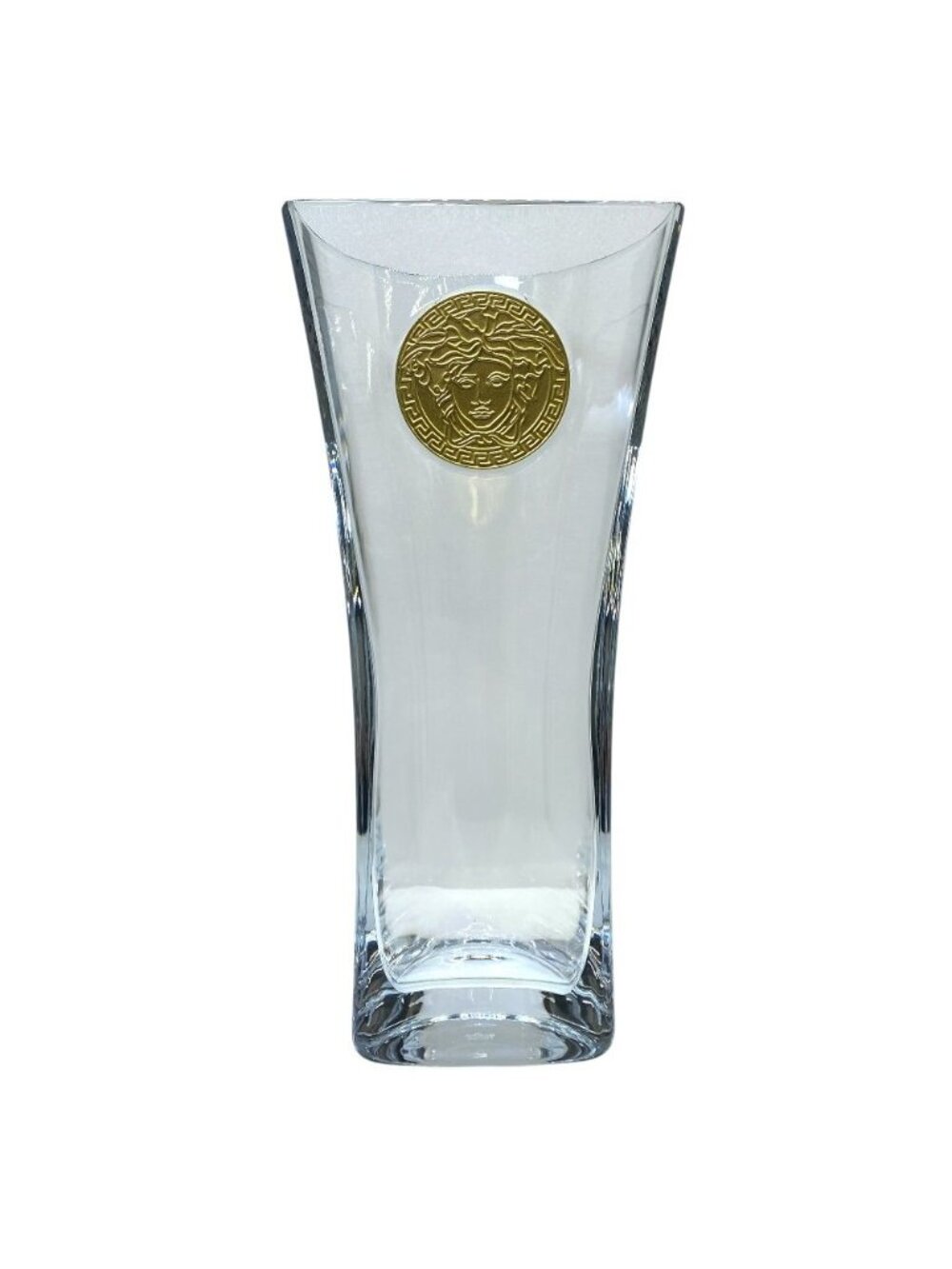 Versace Rosenthal Madness Flower Base Vase Medusa Gold Medallion Crystal Clear